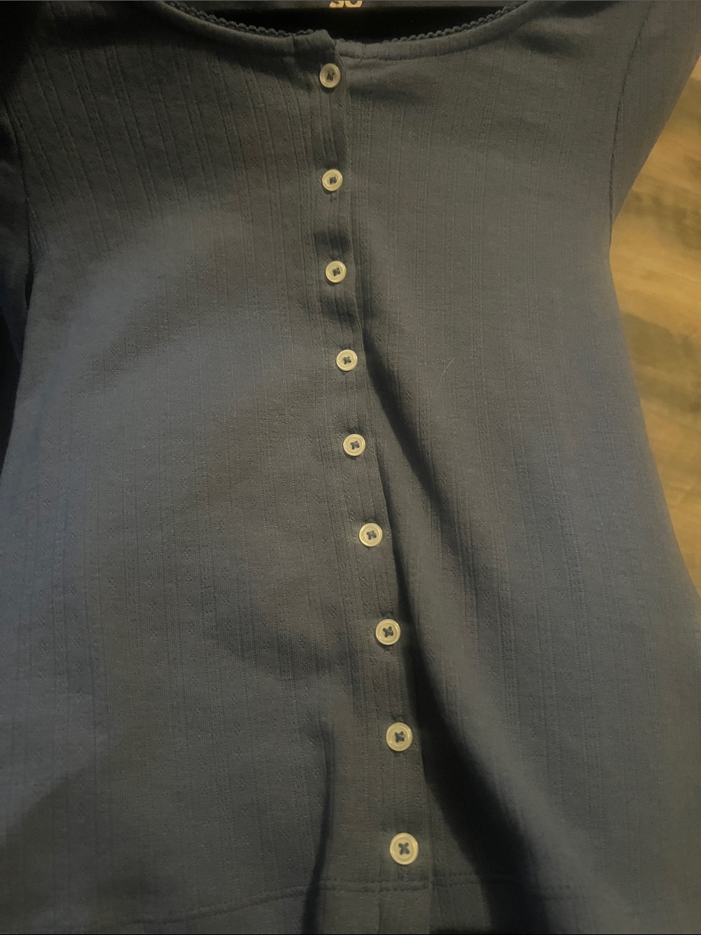 SO Navy Button-Front Ribbed Long Sleeve Top - Picture 4 of 4